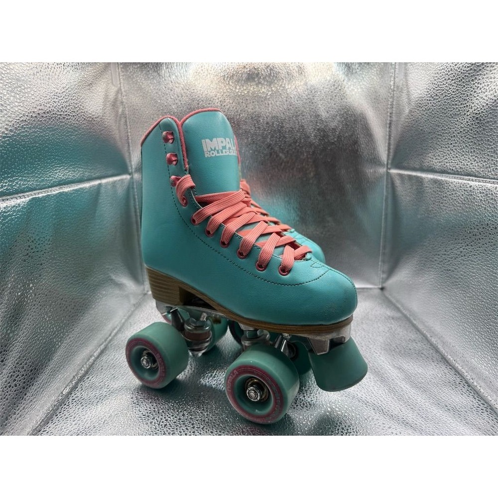 Size 1 Impala‎ Roller Skates Women Aqua Good Retro Quad Skates Pink Laces